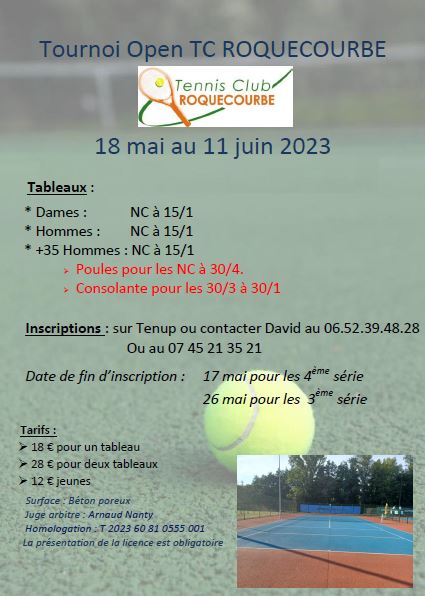 AFFICHE Tournoi Open TC ROQUECOURBE 2023