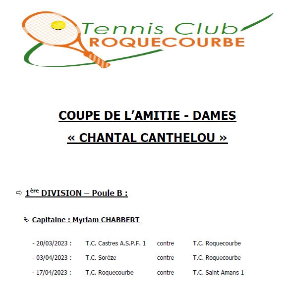 Coupe de l'amitié-Calendrier