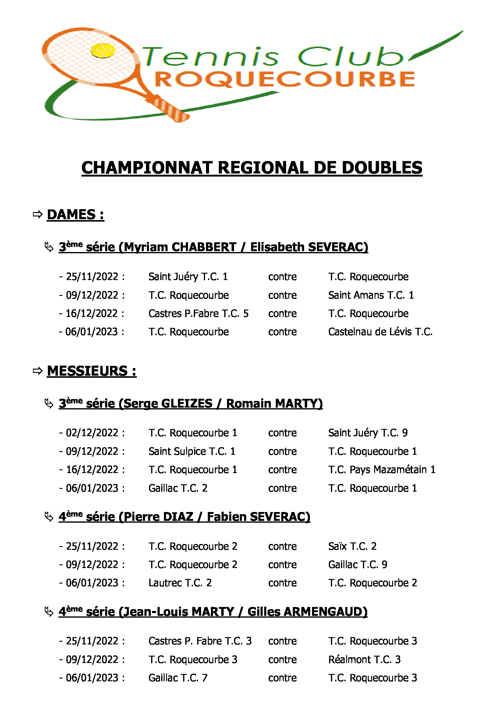 Doubles d'hiver 20222023